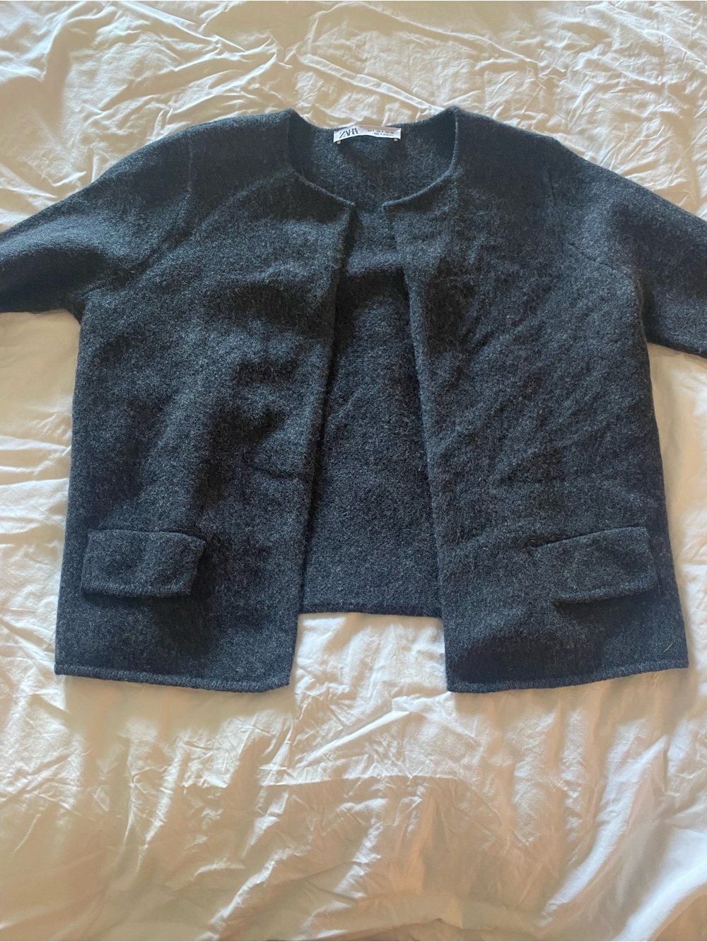 Zara Charcoal Collarless Open-Front Jacket